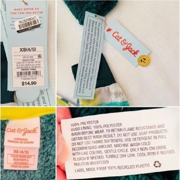 Cat and Jack Kids Hooded Dinosaur Pajama Set Size XS 2 Piece Hoodie PJ Pants NWT - Picture 7 of 8